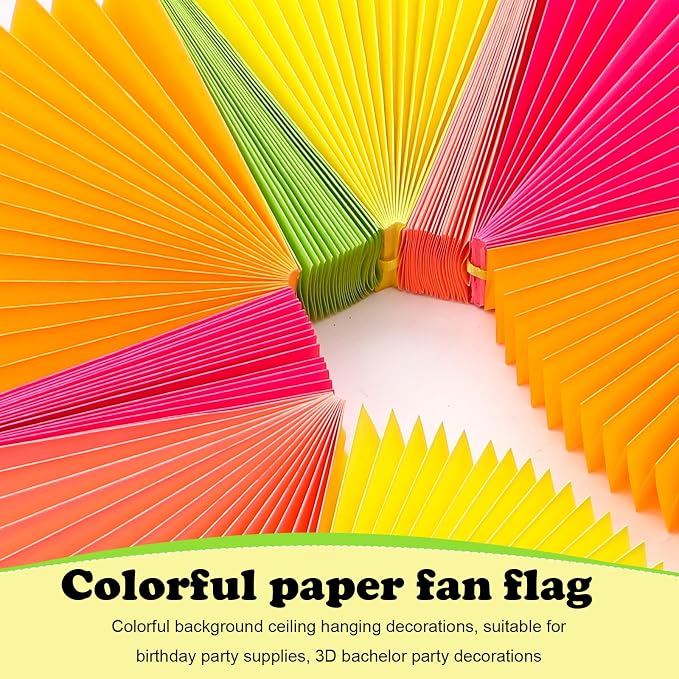 3 Pack Neon Paper Fans Garland 15.6ft Colorful Background Ceiling Hanging Decorations Paper Garland Decorations Set for Birthday Neon Party Supplies 3D Bachelorette Party Decoration(Bright)