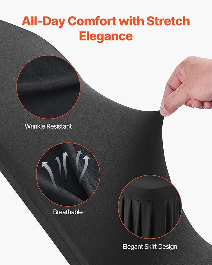 VEVOR Chair Covers, Polyester Spandex Chair Cover, Stretch Slipcovers for Wedding Party Dining Banquet Flat-Front Chair Covers (Black-d, 30PCS)