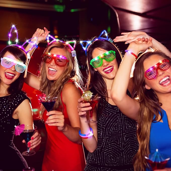 Elcoho 60 Pieces Glow in the Dark Party Supplies LED Light Up Toy Party Favors Includes 20 LED Shutter Glasses, 20 Glow Headbands, 20 LED Glow Bracelets, Neon Party Favors for Glow Party, Birthday