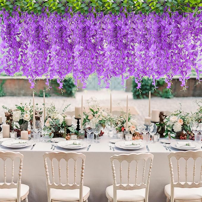Alotiki Wisteria Artificial Flowers Garland,10Pcs Total 60ft Silk Fake Purple Wisteria Flowers Hanging for Home Garden Wedding Arch Party Indoor Outdoor Decor(10,Purple)