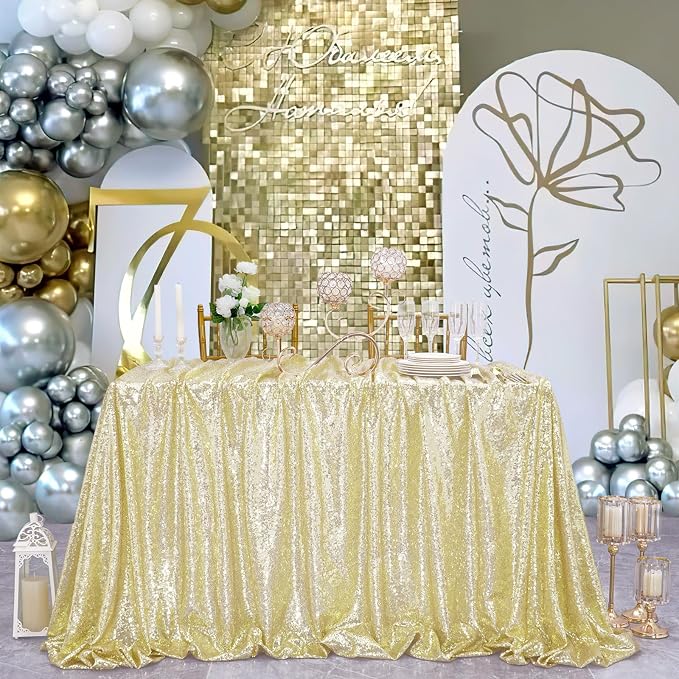 B-COOL Light Gold Sequin Tablecloth Rectangle Tablecloth 1Pc 90x156 Inches Sequins for Baby Showers Graduation Parties Tablecloth Decorations