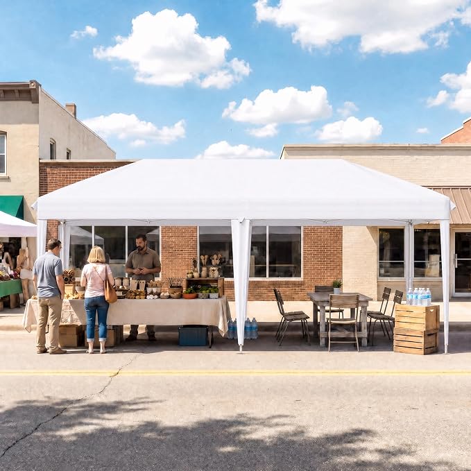 10x20 FT Portable Pop Up Canopy Tent with Sandbags, Adjustable Height Instant Gazebo Without Sidewalls,Waterproof Outdoor Canopy for Camping, Parties, Vendor Events (White, 3m × 6m Without sidewalls)