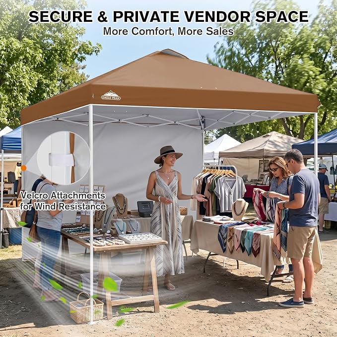 EAGLE PEAK Commercial Canopy 10x10 Pop Up Canopy Tent with 1 Sidewall, Easy Setup Heavy Duty Instant Event Shelter for Vendors & Markets, Outdoor Sun Shade, Khaki