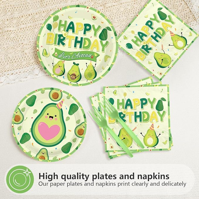 96 Pcs Avocado Birthday Party Decorations Fruit Avocados Themed Plates and Napkins Let's Avocado Tableware Sets for Kids Girls Boys Birthday Baby Shower Party Supplies Serves 24