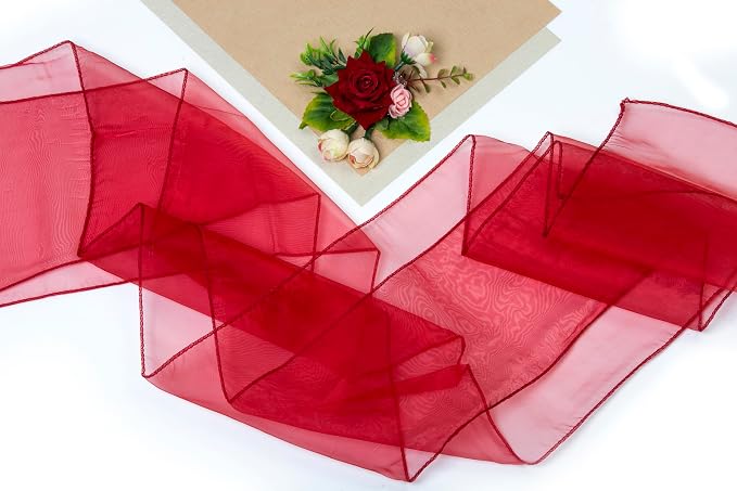 MDS® Pack of 75 Organza Chair Sashes for Wedding Decoration, Reusable Sheer Chair Bows for Banquet Chair Cover, Reception, Bridal Shower, Baby Shower, Birthday Party & Special Events - Maroon