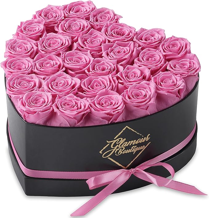 GLAMOUR BOUTIQUE 27 Flower Forever Heart Shape Box, Mothers Day Gift For Mom, Eternal Preserved Roses Gift for Her, Flowers bouquet, For Birthday, Anniversary, Girlfriend - Pink