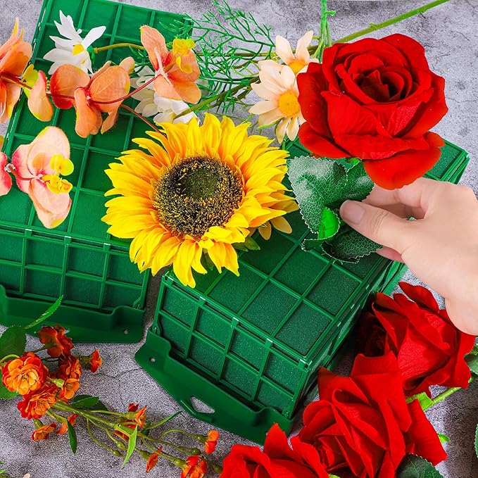 Hahood 6 Packs Floral Foam Cage Rectangle Flower Cage Holders with Floral Foam Flower Arrangement Supplies for Fresh Flowers, Home Wedding Decorations, 11.8 x 4.3 x 3.1 Inches