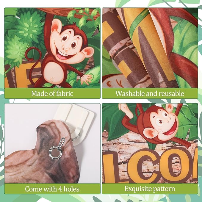 Peryiter 5 Pcs Rainforest Jungle Party Decorations Vbs 2026 Jungle Party Porch Banners Green Foil Fringe Backdrop Curtains Vbs 2026 Ceiling Hanging Decor for Sunday School Summer Birthday
