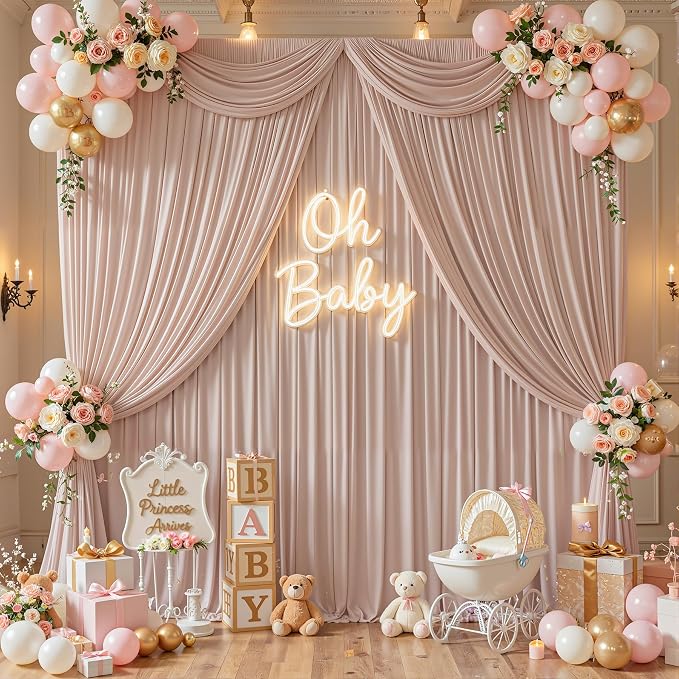 10ftx12ft Wrinkle Free Nude Backdrop Curtain, 6 Panels 12FT Long Wedding Photo Backdrop Drapes, Silky Polyester Back Drop Cloth for Birthday Photography Background Party Backdrop Draping