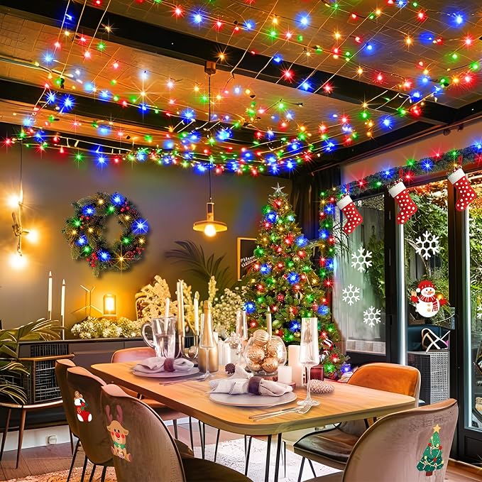 KNONEW 197FT 500 LED Christmas Lights Outdoor String Lights 8 Modes & Memory Fairy Light Plug in Waterproof LED String Lights for Xmas Yard Tree Wedding Party Holiday Decorations (Multicolor)