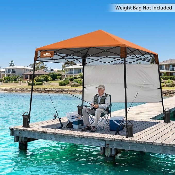 EAGLE PEAK 8x8 Pop Up Canopy Tent with Sidewall, Compact, Portable Slant Leg Instant Sun Shelter for Beach, Sports, & Camping, 8x8 Base 6x6 Top, Orange