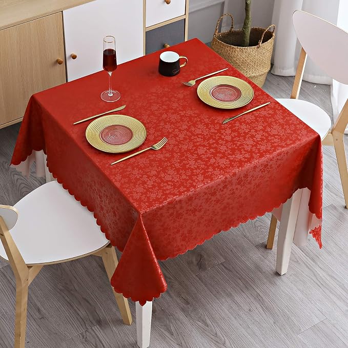 Smiry Round Table Cloth, Waterproof Heavy Duty Vinyl Tablecloths, Wipeable Washable Table Cover for Kitchen, Dining Room (Red, 60" x 60")