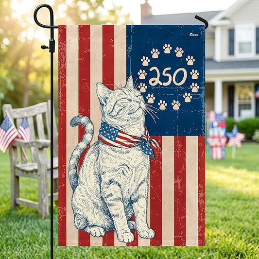 FLAGWIX American 250 Anniversary Patriotic Cat Garden Flag - Polyester Double-sided Yard Flags For Outside Garden Flag (11.5" x 17.5") - 4th of July Decorations for Home Yard Garden Decor Banner