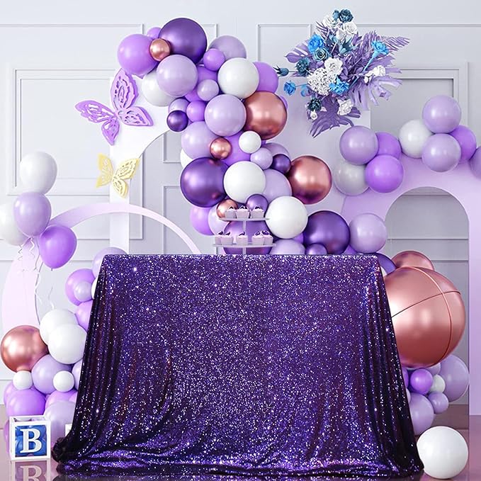 PartyDelight Sequin Tablecloth Purple Sparkly Table Cloth Rectangular 50"x80"