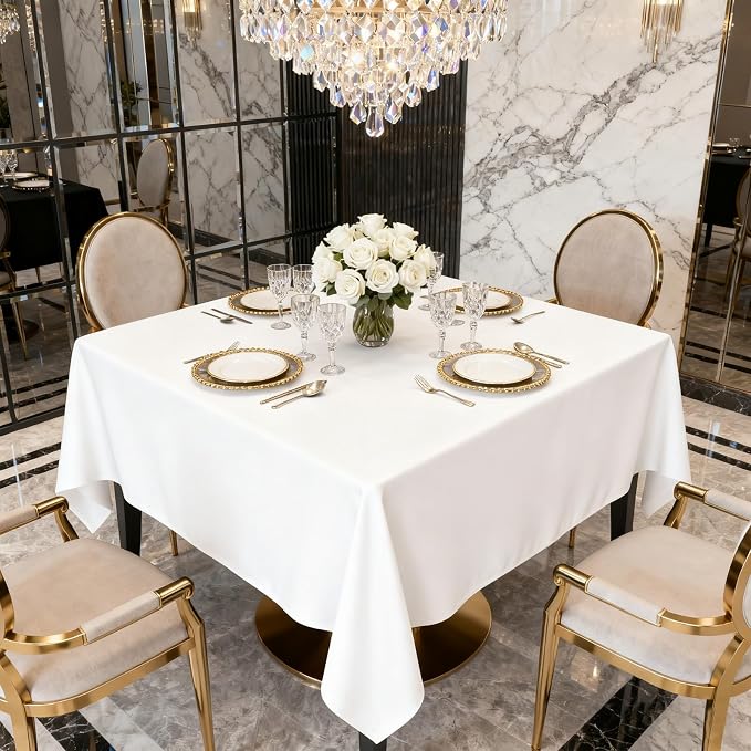 8 Pack White Square Tablecloth 54x54 Inch Table Cloth for Square Tables, Wrinkle Resistant Washable Polyester Fabric for Dining Banquet Wedding Party