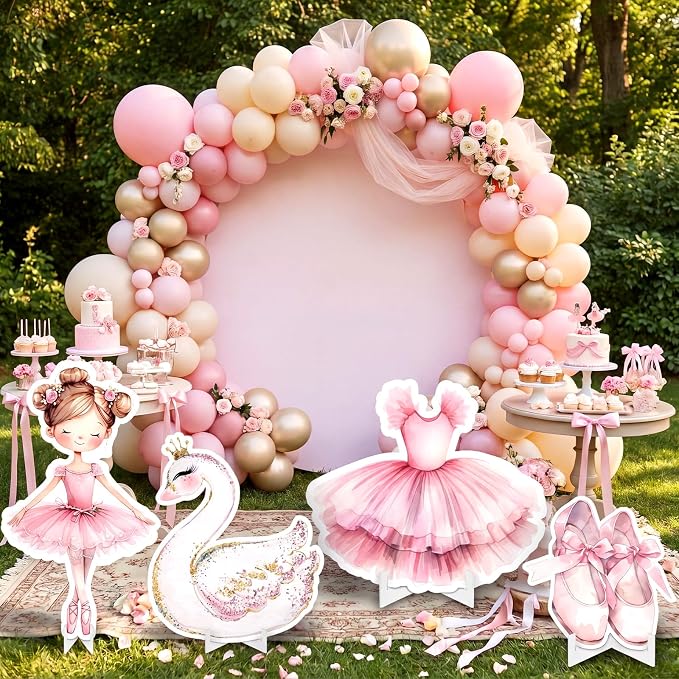 Honoson 4 Pcs Large 30" Ballerina Dancer Cardboard Cutouts, Pink Ballerina Birthday Party Decorations Yard Signs for Baby Shower Wedding Dance Ballet Themed Party Decor Supplies