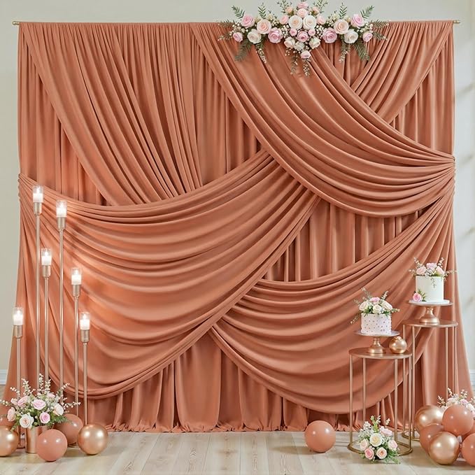 4 Panels Rust Backdrop Curtain for Parties Wedding Wrinkle Free Red Photo Curtains Backdrop Drapes Fabric Decoration for Birthday Party Baby Shower Christmas 20ft(W) x 10ft(H)