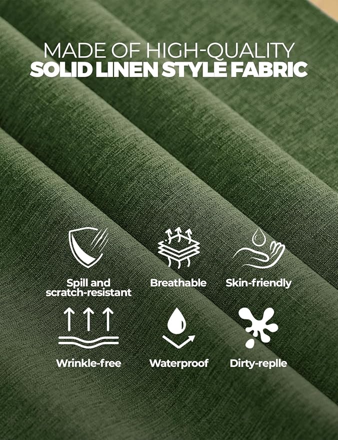 Decorelia Faux Linen Farmhouse Table Cloth 60"x104" for 6 ft Rectangle Table, Dark Green Waterproof Outdoor Washable Cloth Tablecloth for Rectangular Dining Room Kitchen Outdoor Party Restaurant Table