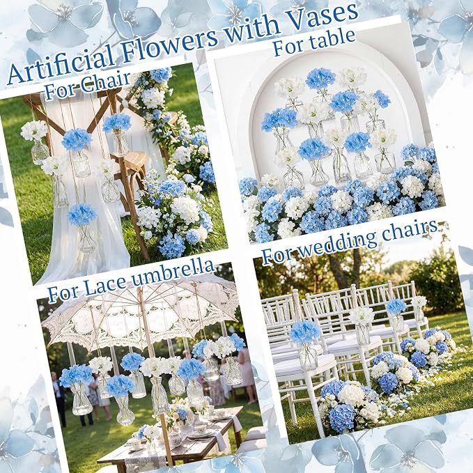 36 Pcs Artificial Flowers Table Centerpiece with Vases Colorful Wildflower Centerpieces Silk Flower Arrangement for Wedding Baby Shower Table Centerpieces Party(Hydrangea,Clear)