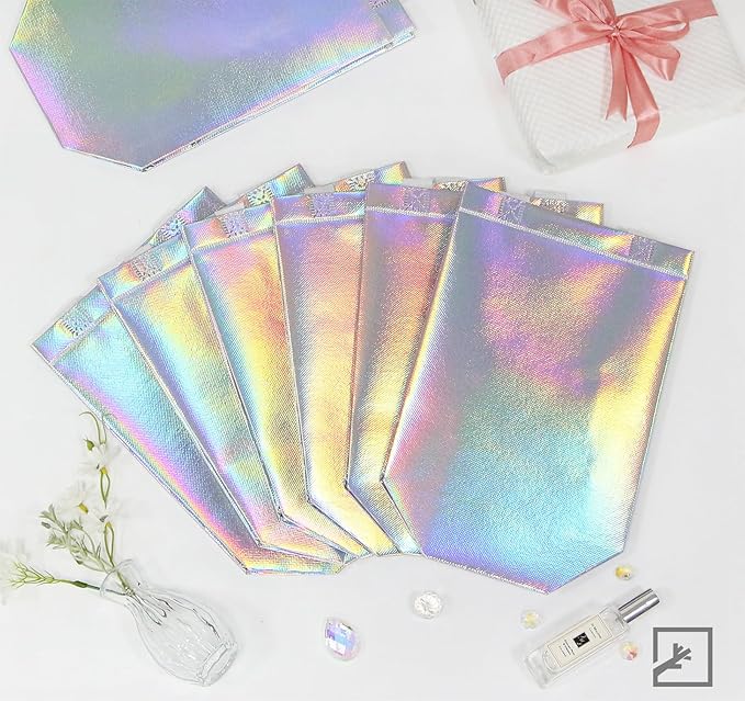 ZIFTY 15PCS Iridescent Gift Bags with Handles, Reusable Non-woven Goodie Christmas Gift Bags Bulk with Tissue Papers for Birthday, Wedding, Easter, Holiday Party，Party Favor Bags