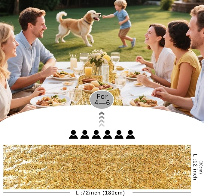 10 Packs 12 x 72 inches Black Gold Sequin Table Runner, Glitter Runner for Birthday Party Supplies Wedding Holiday Celebration Baby Shower Engagement Anniversary Decor