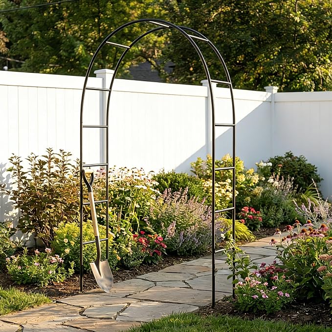 Iron Pergola Arbor Practical, 7.9 Feet High x 4.6 Feet Wide, Assemble Easily for Various Climbing Plant Wedding Garden Arch Bridal Party Decoration Wide Arbor