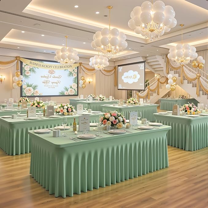 1 Pack Sage Green Spandex Tableclothes for 4 Foot Rectangle Tables, Wrinkle Free 4ft Fitted Table Cover Stretch Table Cloth Desk Skirt for Weddings Baby Shower Birthday Party Banquet Decorations