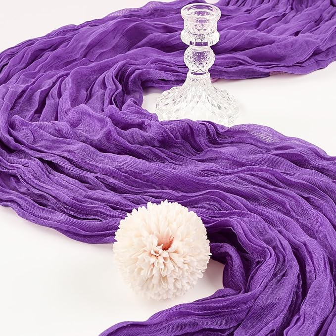 12 Pack 10FT Purple Cheesecloth Table Runner 120 Inch Long Gauze Rustic Boho Spring Cheese Cloth Table Runner Sheer Fabric Decorations for Holiday Party Wedding Banquet Bridal Baby Shower Décor
