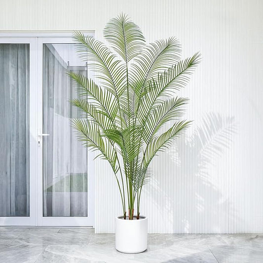 Artificial Palm Tree 7FT Tall Faux Palm Tree Indoor Fake Plants Faux Tropical Plant, UV Resistant & Maintenance Free Indoor/Outdoor Fake Tree in Pot for Home Office Living Room Patio Decor