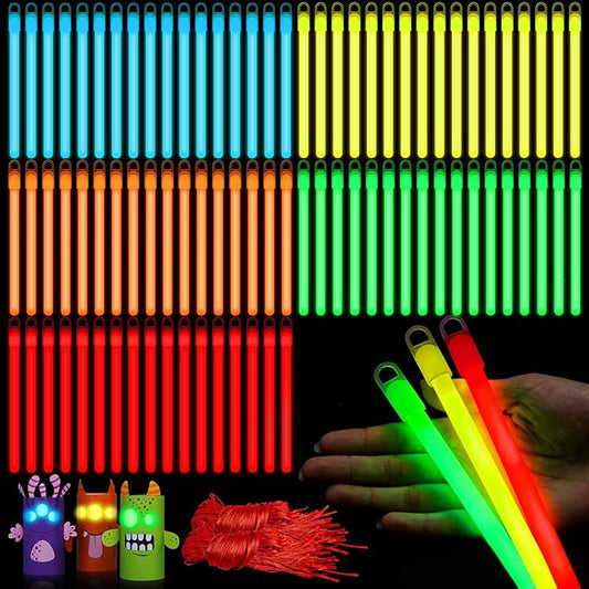 Lewtemi 100 Pack 6 Inch Glow Colorful Sticks Bulk, Glow in the Dark Party Supplies Birthday and Holidays
