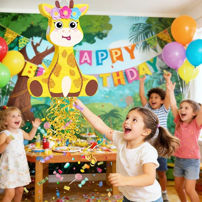 WERNNSAI Giraffe Piñata - Jungle Giraffe Piñata with Blindfold and Bat for Kids Cute Safari Animal Birthday Party Decorations Classroom Party Game Supplies Baby shower Decor