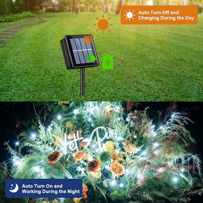 QITONG 4 Pack Solar Fairy Lights, Each 33ft 100 LED White Christmas String Light Outdoor Waterproof, 8 Modes Silver Wire Christmas Twinkle Mini Lights