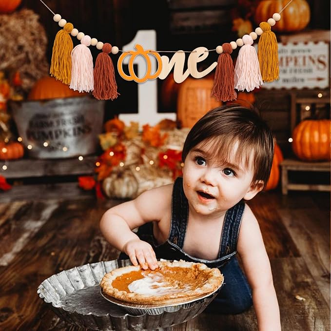 Gostman Pumpkin Tassel High Chair Banner - 1st Birthday Decorations, Fall Highchair Decor for First Birthday
