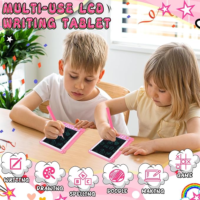 Nezyo 12 Pack Pink Bow LCD Writing Tablet for Kids Bulk 4.4 Inch Mini Doodle Board Drawing Tablet Colorful Erasable Electronic Drawing Pad Reusable Educational Learning Toys Birthday