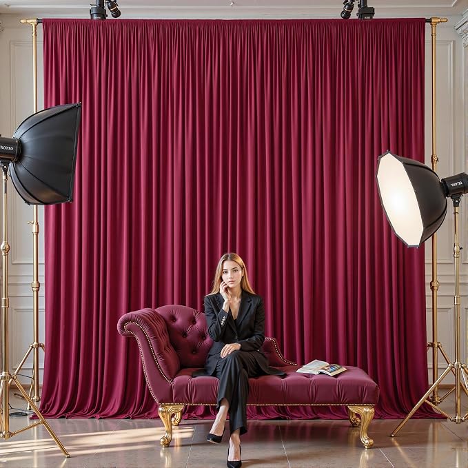 6 Panels Burgundy Backdrop Curtains - Wrinkle Free Fabric Backdrop Curtain for Photoshoot, 10FT Wedding Party Photo Backdrop Drapes for Birthday Baby Shower Photography Stage Background Decorations