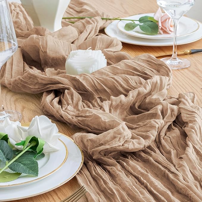 Table Runner Cheesecloth 10FT Nude Boho Gauze Cheese Cloth Rustic Sheer Table Runners for Wedding Bridal Baby Shower Party Decoration