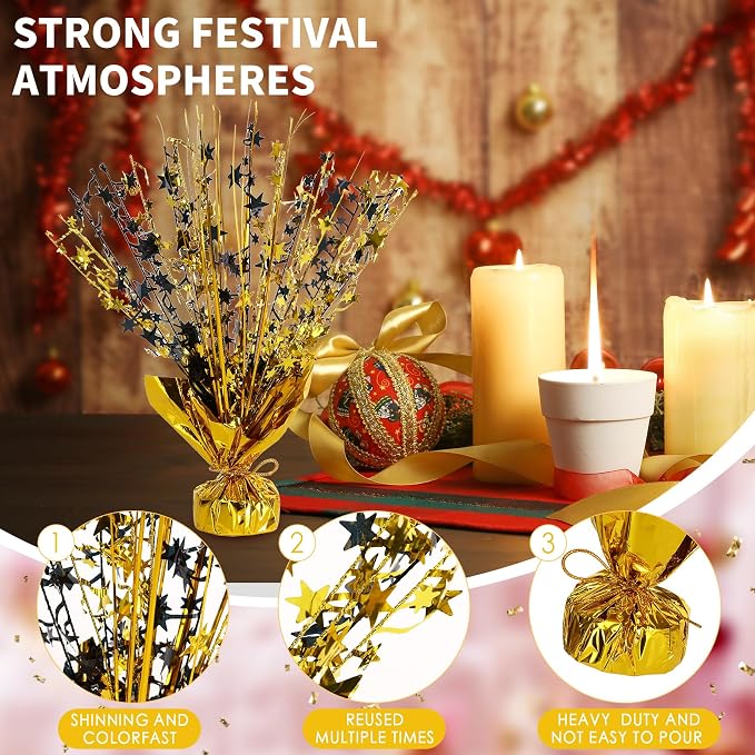 12 Pack Metallic Foil Spary Centerpieces for Tables, Black Gold Centerpieces for Tables Decorations, Star Brust Table Centerpieces for Birthday Graduation Wedding Baby Shower Party