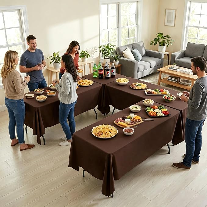 10 Pack Brown Tablecloth 60x126 Inch Brown Table Cloth for 8 Foot Rectangle Tables, Wrinkle Resistant Rectangular Tablecloth Washable Polyester Fabric Table Covers for Party Banquet Wedding Buffet