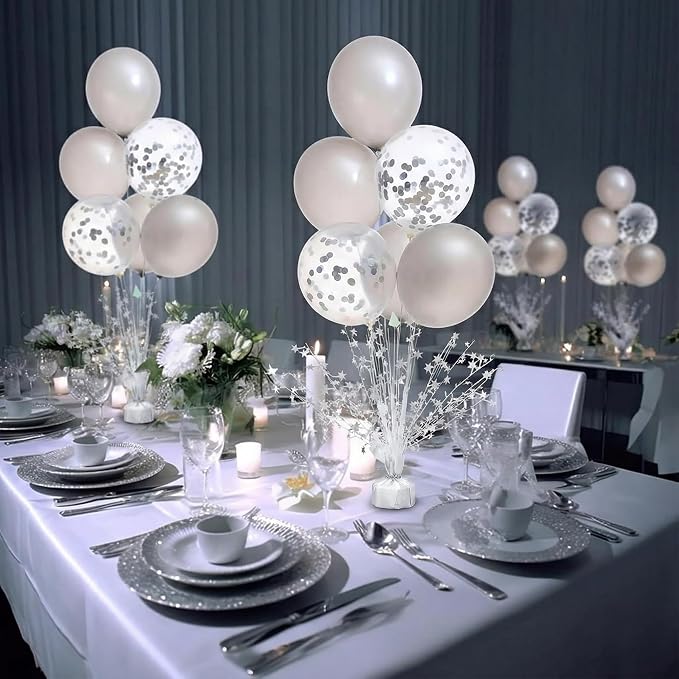 Crowye 6 Pcs Metallic Foil Spray Centerpiece Party Star Decoration Table Decor for Birthday Wedding Bachelorette Summer Party Holiday(White,Small Star)