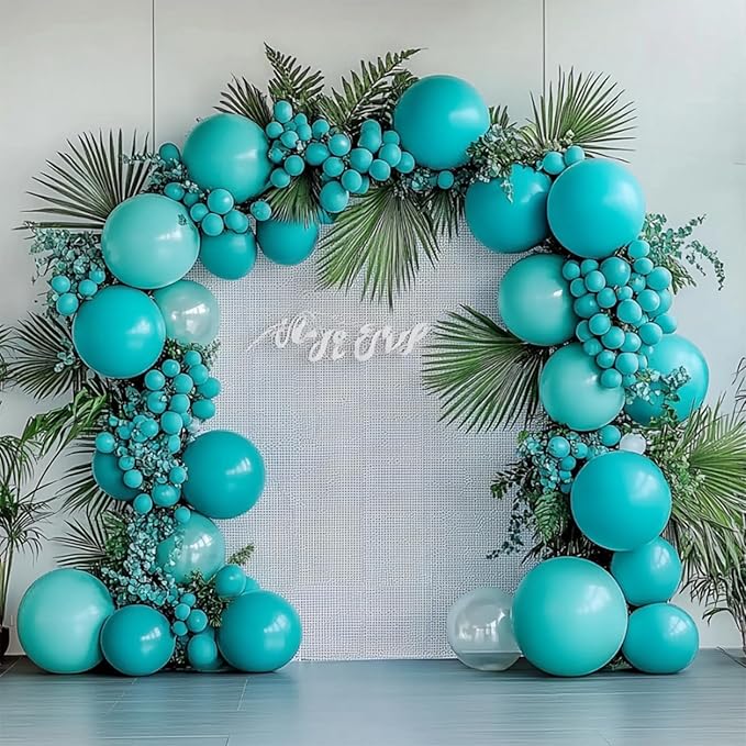 108Pcs Teal Double Stuffed Balloons Different Size, 18/12/10/5 inch Turquiose Balloons Garland Arch kit for Birthday Baby Shower Dolphin Mermaid Engagement Anniverasry Party Decoration