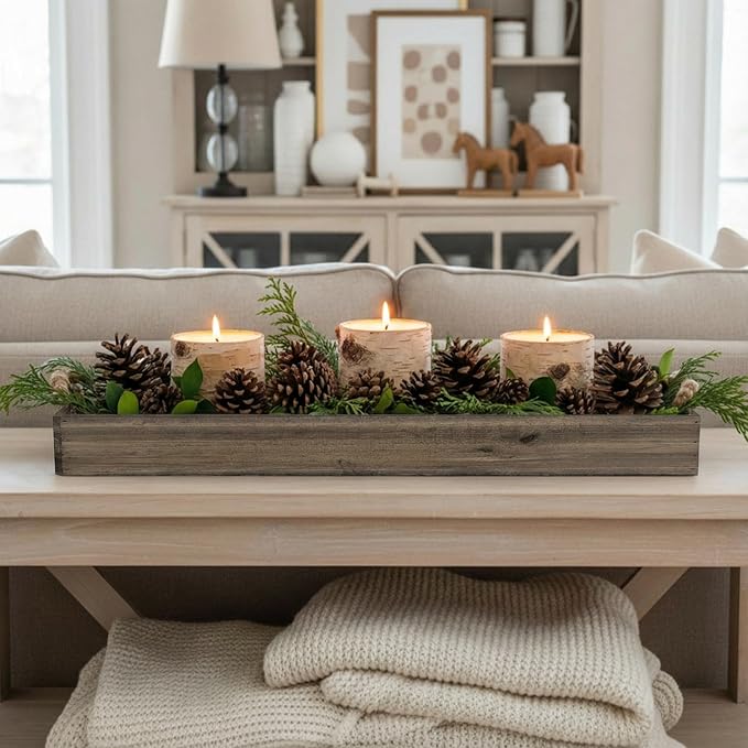 Dandat 2 Set Wood Boxes for Centerpieces 28x5 Inch Rectangle Wooden Planter Box Rustic Wooden Planters with Removable Plastic Liner Floral Foam Blocks for Christmas Wedding Home Garden Decor(Brown)