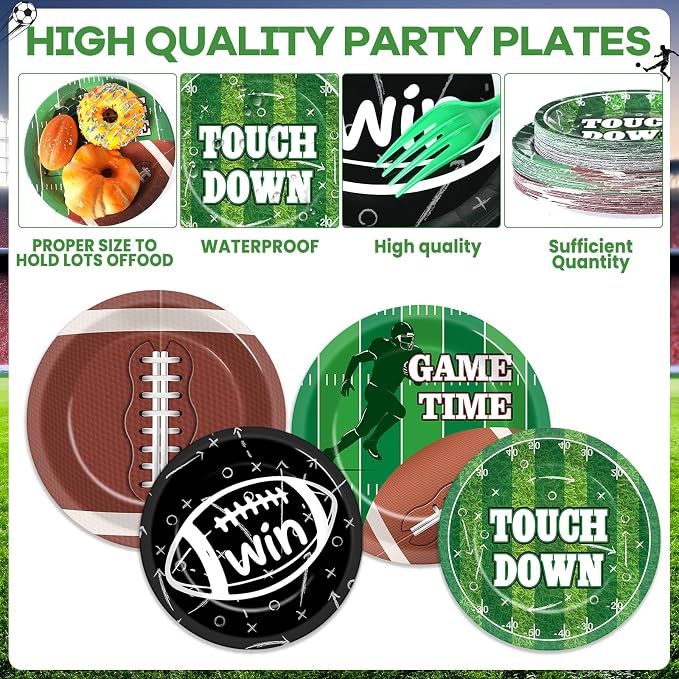 250 Pcs Football Birthday Party Decorations Football Disposable Party Tableware Sets Including Plates Cups Napkins Rugby Sports Games Dinnerware for Sports Birthday Parties Decor Supplies Serves 50
