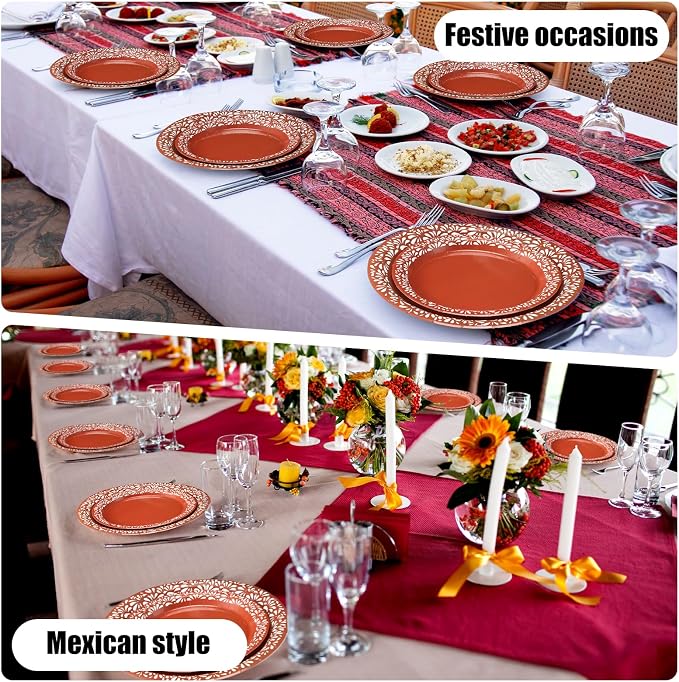 Meanplan 250 Pcs Platos De Barro Mexicanos Fiesta Paper Plates Napkins Forks Tableware Set for 50 Guests Cielito Lindo Party Decoration Mexican Terracotta Clay Pottery Themed for Birthday Wedding