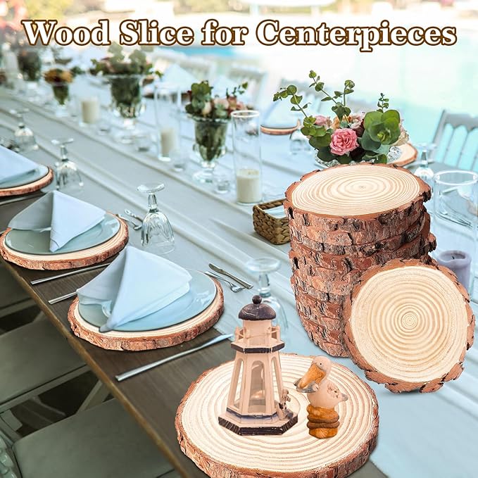 Wood Slices for Centerpieces,Unfinished Wooden Round Slabs,Large Wood centerpieces for Wedding Tables Decor or DIY Painting Crafts (SM12P7-8INCH)