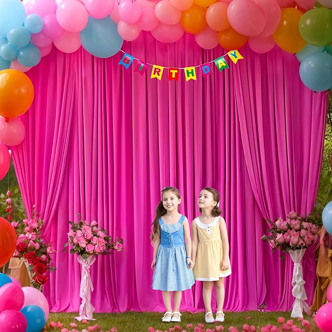 20x10ft Hot Pink Backdrop Curtain for Wedding Parties Wrinkle Free Fabric Fuchsia Drapes Backdrop Decoration for Baby Shower Birthday Photography Decoration 4 Panels, 5ft x 10ft