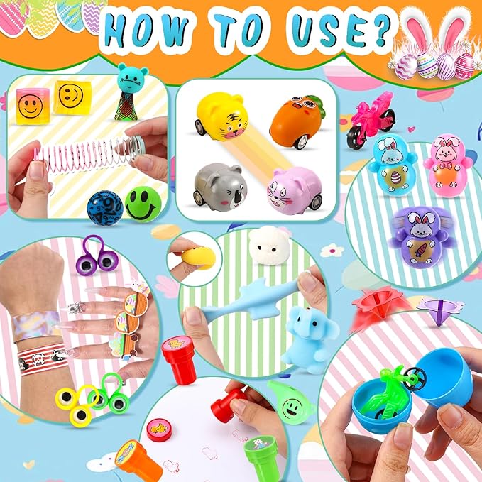 200 PCS Prefilled Easter Eggs with Toys Inside, Bulk Easter Eggs Filled for Easter Egg Hunt, Easter Party Favors & Easter Basket Stuffers for Kids