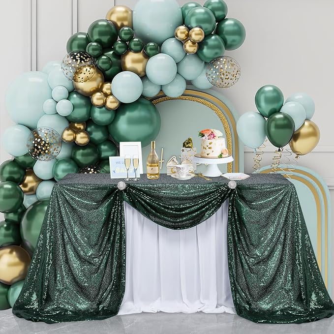 B-COOL Sequin Tablecloth Sparkle Wedding Tablecloths for Round Table Emerald Green Sequence Table Skirts Cloths Christmas St. Patrick's Day Parties 90x132 Inch