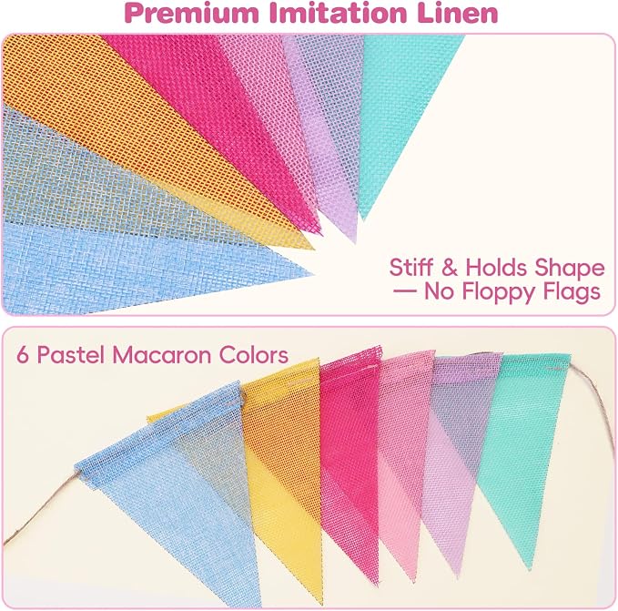 Pastel Pennant Banner Flags - 6 Strings 78ft Colorful Triangle Bunting Burlap for Birthday, Classroom, Graduation, Party, Carnival, Back to School & Outdoor Decorations