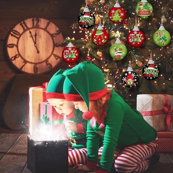 Outus 16 Pcs Christmas Ball Ornaments for Tree Red and Green Merry Christmas Hanging Ornaments Xmas Elf Balls for Tree Decoration Xmas Gifts Farmhouse Home Fireplace Decoration Holiday Party Favors