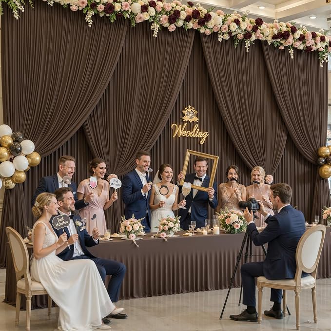 4 Panels Brown Backdrop Curtains for Wedding Party Wrinkle Free Backdrops Curtain Drapes Fabric Decorations Photo Back Drop Cloth for Baby Shower Photography Stage Reception 20ft(W) x 12ft(H)